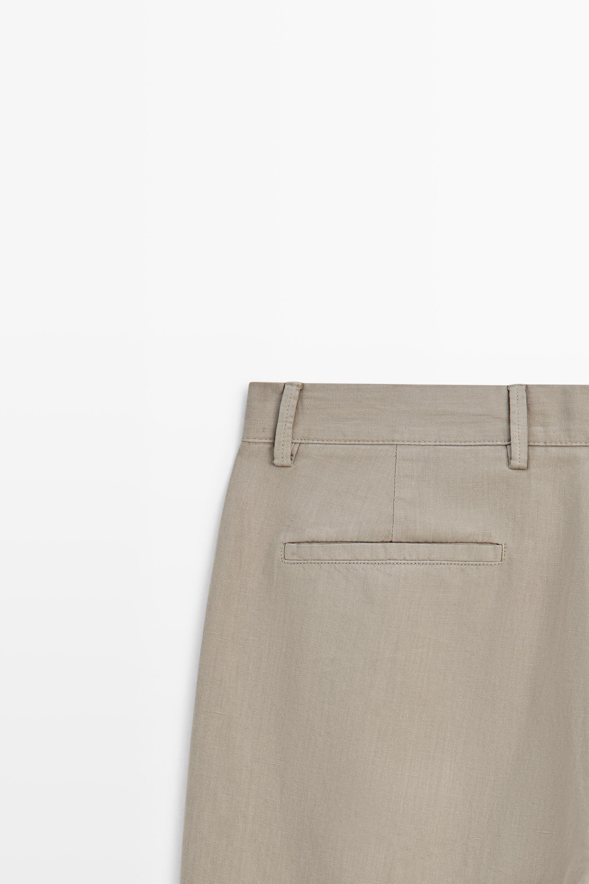 Straight-leg linen and cotton trousers with darts